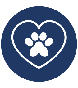 Decorative icon of a paw with a heart around it. 